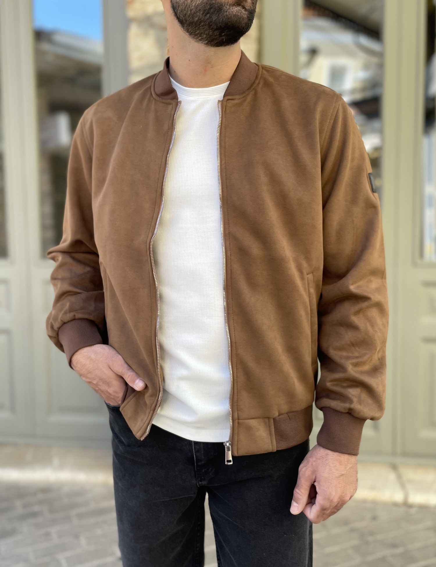 Hi Men Ανδρικό ταμπά σουέτ μπουφάν Bomber HM264049T